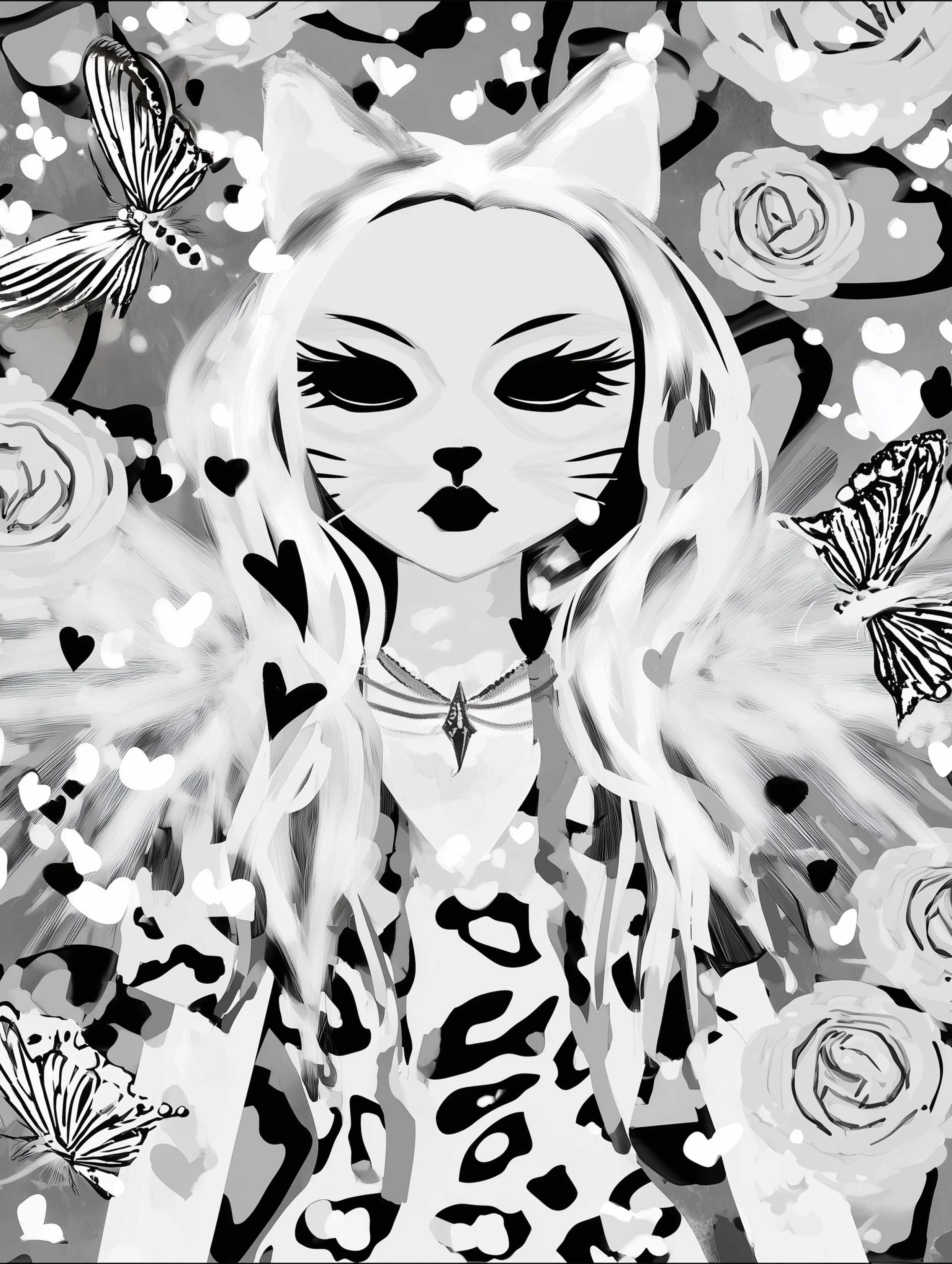 Free printable kitten coloring page featuring model cat